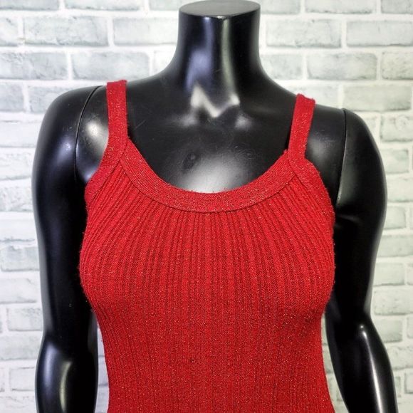Vintage Y2K Great‎ American Sportswear Red Metallic Ribbed Knit Sleeveless Dress - Picture 2 of 8